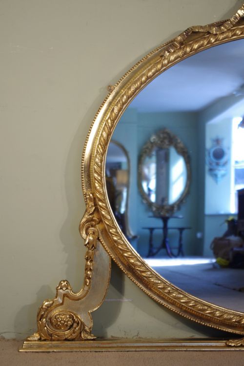 ENGLISH VICTORIAN GILT LARGE OVAL OVERMANTLE MIRROR - ADDITIONAL PHOTO 1