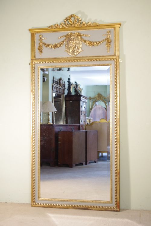 french painted and parcelgilt large trumeauovermantle mirror - CATEGORY: ANTIQUE MIRRORS - DATED 1880