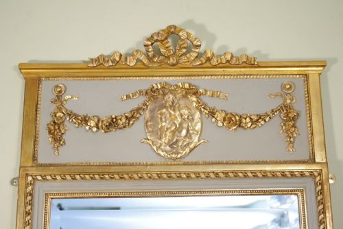 FRENCH PAINTED AND PARCELGILT LARGE TRUMEAUOVERMANTLE MIRROR - ADDITIONAL PHOTO 1