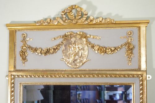 FRENCH PAINTED AND PARCELGILT LARGE TRUMEAUOVERMANTLE MIRROR - ADDITIONAL PHOTO 2