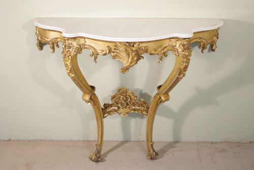 19TH CENTURY FRENCH GILT CONSOLE TABLE WITH MARBLE TOP - ADDITIONAL PHOTO 2