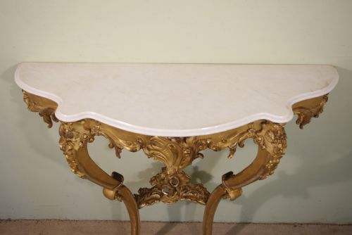 19TH CENTURY FRENCH GILT CONSOLE TABLE WITH MARBLE TOP - ADDITIONAL PHOTO 5