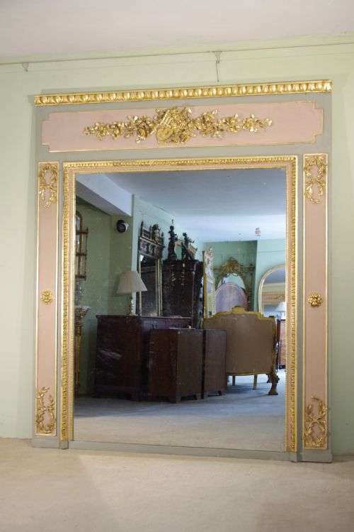 french painted and parcelgilt large trumeauovermantle mirror - CATEGORY: ANTIQUE MIRRORS - DATED 1870