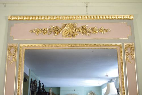 FRENCH PAINTED AND PARCELGILT LARGE TRUMEAUOVERMANTLE MIRROR - ADDITIONAL PHOTO 1