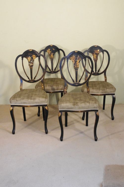 set of four black lacquer and gilt chinoiserie chairs - CATEGORY: ANTIQUE CHAIRS - DATED 1920