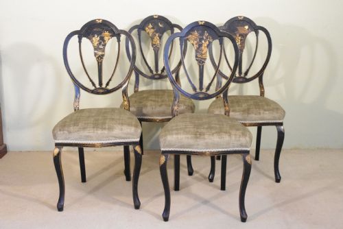 SET OF FOUR BLACK LACQUER AND GILT CHINOISERIE CHAIRS - ADDITIONAL PHOTO 1