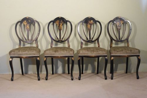 SET OF FOUR BLACK LACQUER AND GILT CHINOISERIE CHAIRS - ADDITIONAL PHOTO 2