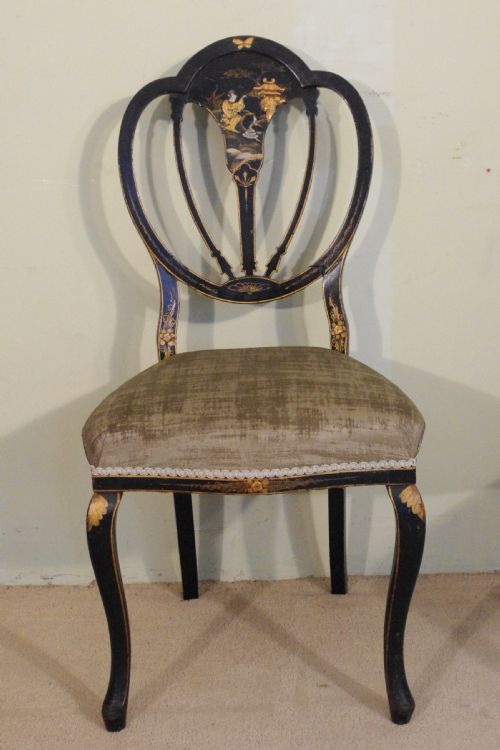 SET OF FOUR BLACK LACQUER AND GILT CHINOISERIE CHAIRS - ADDITIONAL PHOTO 4