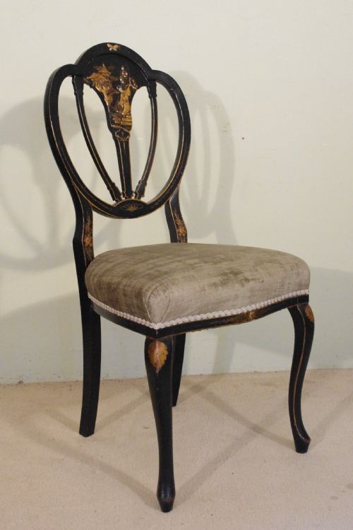 SET OF FOUR BLACK LACQUER AND GILT CHINOISERIE CHAIRS - ADDITIONAL PHOTO 5