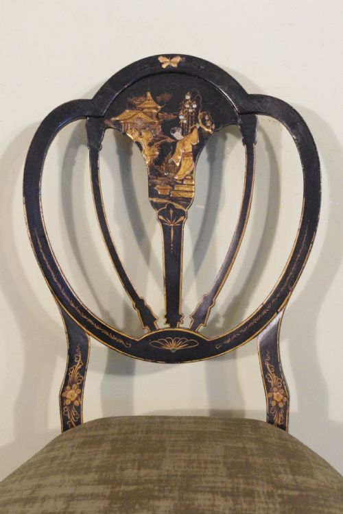SET OF FOUR BLACK LACQUER AND GILT CHINOISERIE CHAIRS - ADDITIONAL PHOTO 7
