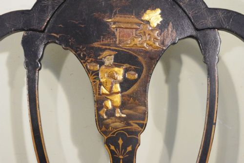 SET OF FOUR BLACK LACQUER AND GILT CHINOISERIE CHAIRS - ADDITIONAL PHOTO 9
