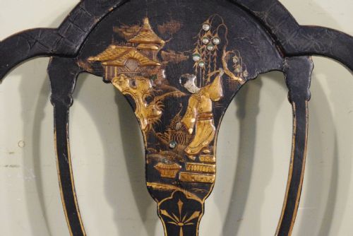 SET OF FOUR BLACK LACQUER AND GILT CHINOISERIE CHAIRS - ADDITIONAL PHOTO 11