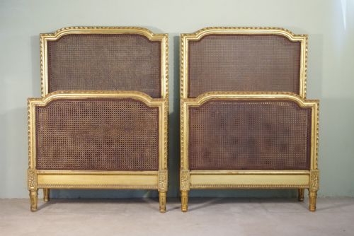 pair french gilt cane single beds - CATEGORY: ANTIQUE BEDS - DATED 1900