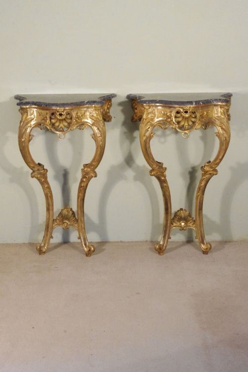 pair of gilt console tables with marble tops - CATEGORY: ANTIQUE TABLES - DATED 1870