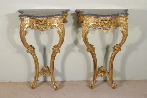 PAIR OF GILT CONSOLE TABLES WITH MARBLE TOPS - ADDITIONAL PHOTO 1