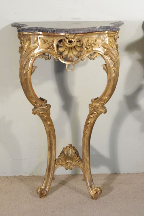 PAIR OF GILT CONSOLE TABLES WITH MARBLE TOPS - ADDITIONAL PHOTO 4