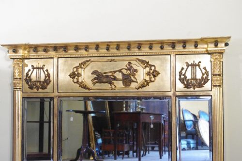 ENGLISH VICTORIAN GILT AND EBONISED LARGE TRIPLEPLATE OVERMANTLE MIRROR - ADDITIONAL PHOTO 1