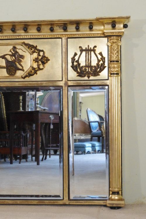 ENGLISH VICTORIAN GILT AND EBONISED LARGE TRIPLEPLATE OVERMANTLE MIRROR - ADDITIONAL PHOTO 3