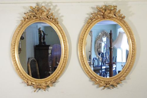 pair french gilt large oval wall mirrors - CATEGORY: ANTIQUE MIRRORS - DATED 1880