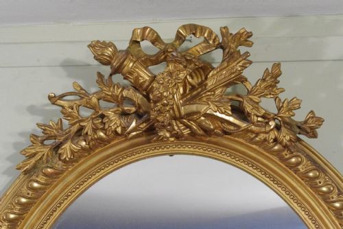 PAIR FRENCH GILT LARGE OVAL WALL MIRRORS - ADDITIONAL PHOTO 4
