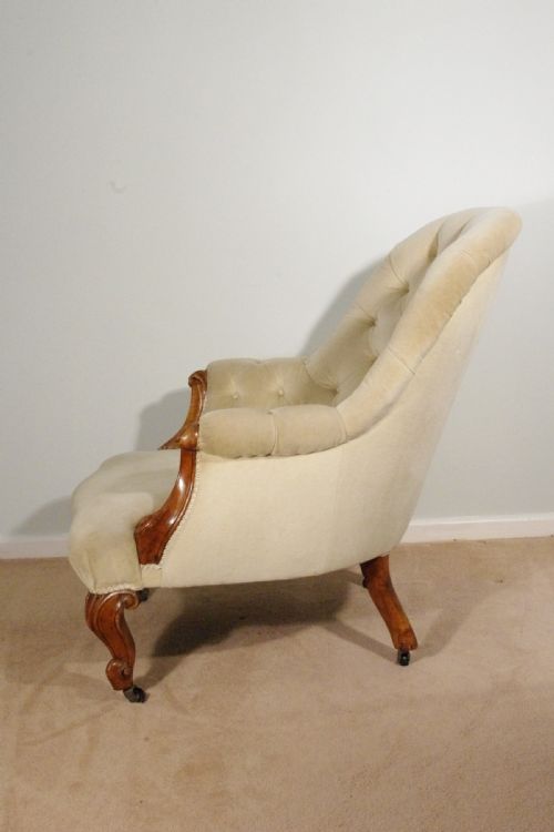 VICTORIAN WALNUT BUTTON BACK ARMCHAIR - ADDITIONAL PHOTO 7