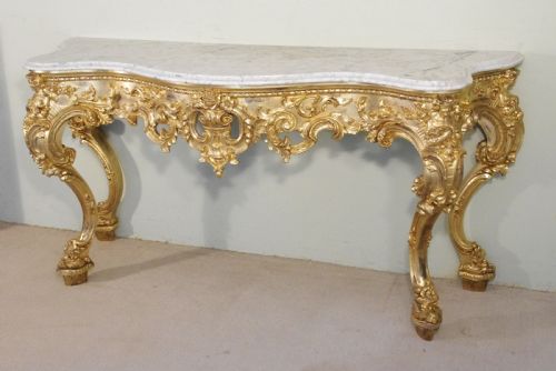 19TH CENTURY ENGLISH GILT CONSOLE TABLE WITH MARBLE TOP - ADDITIONAL PHOTO 1