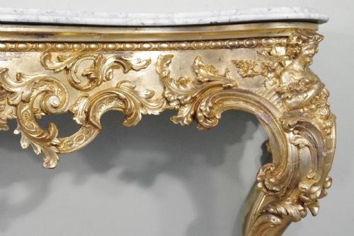 19TH CENTURY ENGLISH GILT CONSOLE TABLE WITH MARBLE TOP - ADDITIONAL PHOTO 5