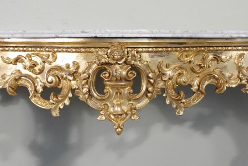 19TH CENTURY ENGLISH GILT CONSOLE TABLE WITH MARBLE TOP - ADDITIONAL PHOTO 12