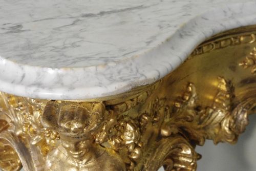 19TH CENTURY ENGLISH GILT CONSOLE TABLE WITH MARBLE TOP - ADDITIONAL PHOTO 22