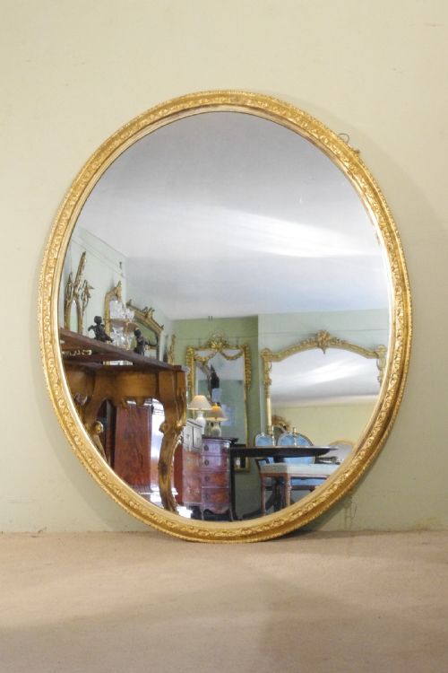 ENGLISH VICTORIAN GILT VERY LARGE OVAL OVERMANTLEWALL MIRROR - ADDITIONAL PHOTO 8