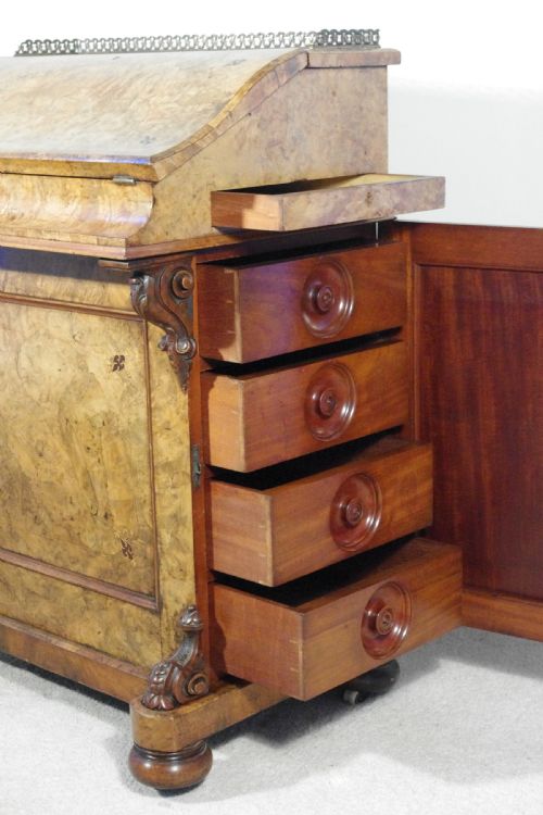 VICTORIAN BURR WALNUT DAVENPORT - ADDITIONAL PHOTO 17