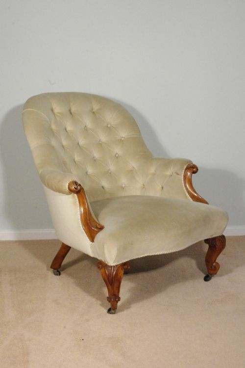 VICTORIAN WALNUT BUTTON BACK ARMCHAIR - ADDITIONAL PHOTO 1