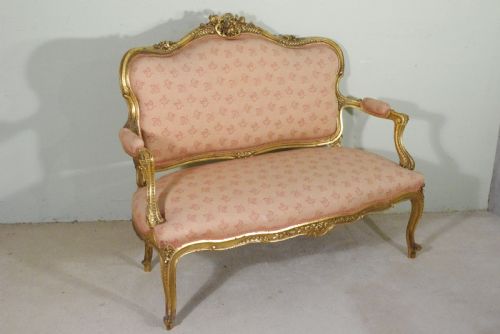 FRENCH GILTGILTWOOD LOUIS XV STYLE TWO SEATER SOFA - ADDITIONAL PHOTO 2
