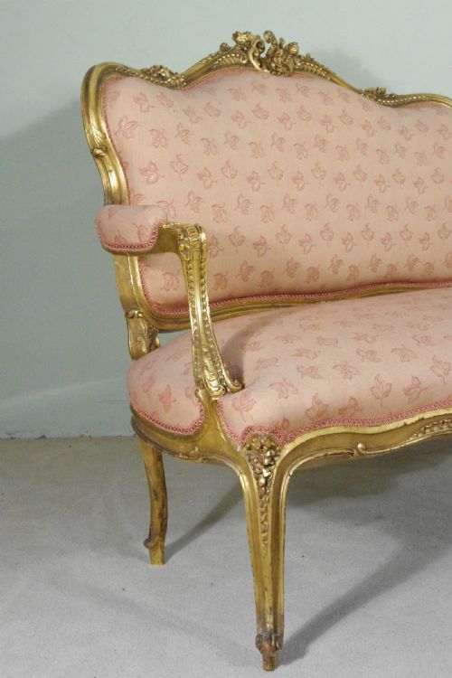 FRENCH GILTGILTWOOD LOUIS XV STYLE TWO SEATER SOFA - ADDITIONAL PHOTO 5