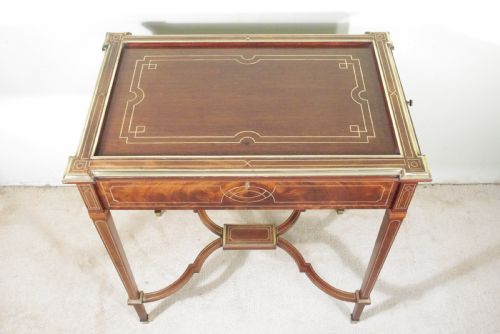 EDWARDIAN BRASS INLAID MAHOGANY DRINKSTEASERVING TABLE - ADDITIONAL PHOTO 4