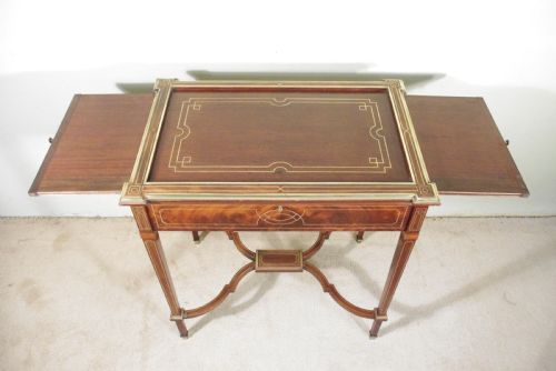EDWARDIAN BRASS INLAID MAHOGANY DRINKSTEASERVING TABLE - ADDITIONAL PHOTO 5