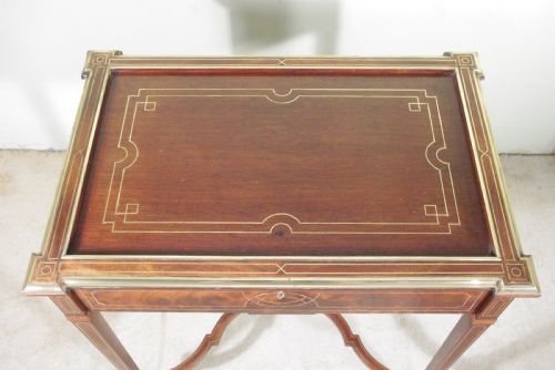 EDWARDIAN BRASS INLAID MAHOGANY DRINKSTEASERVING TABLE - ADDITIONAL PHOTO 10