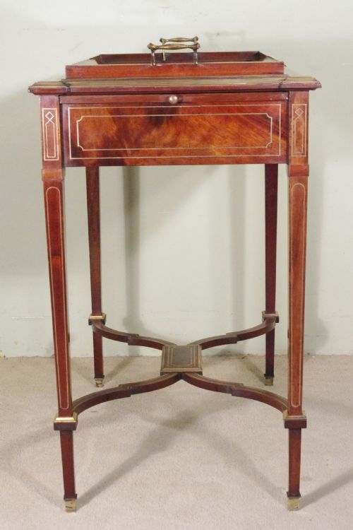 EDWARDIAN BRASS INLAID MAHOGANY DRINKSTEASERVING TABLE - ADDITIONAL PHOTO 15