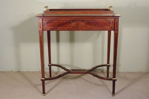 EDWARDIAN BRASS INLAID MAHOGANY DRINKSTEASERVING TABLE - ADDITIONAL PHOTO 17