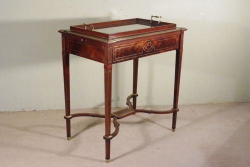 EDWARDIAN BRASS INLAID MAHOGANY DRINKSTEASERVING TABLE - ADDITIONAL PHOTO 18
