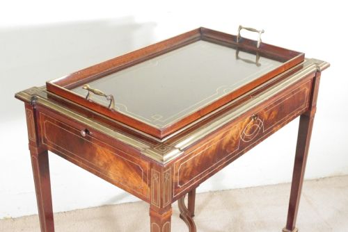 EDWARDIAN BRASS INLAID MAHOGANY DRINKSTEASERVING TABLE - ADDITIONAL PHOTO 19