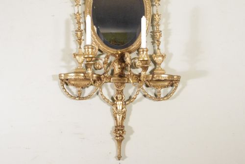 GILT ADAM STYLE GIRANDOLE WALL MIRROR WITH CANDLE SCONCES - ADDITIONAL PHOTO 2