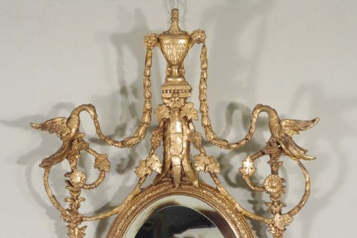 GILT ADAM STYLE GIRANDOLE WALL MIRROR WITH CANDLE SCONCES - ADDITIONAL PHOTO 3