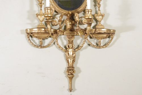 GILT ADAM STYLE GIRANDOLE WALL MIRROR WITH CANDLE SCONCES - ADDITIONAL PHOTO 4