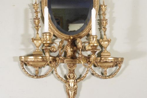 GILT ADAM STYLE GIRANDOLE WALL MIRROR WITH CANDLE SCONCES - ADDITIONAL PHOTO 10