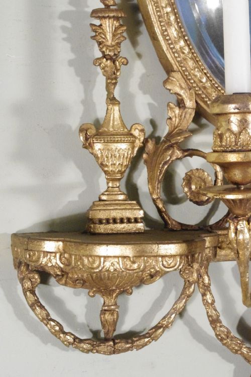 GILT ADAM STYLE GIRANDOLE WALL MIRROR WITH CANDLE SCONCES - ADDITIONAL PHOTO 13