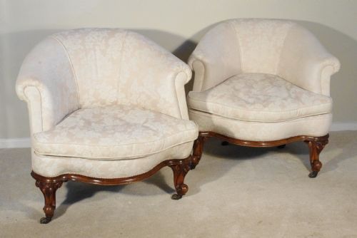 pair victorian walnut tubarmchairscorner chairs - CATEGORY: ANTIQUE CHAIRS - DATED VICTORIAN