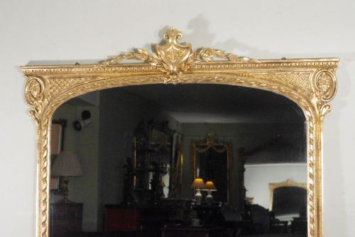 ENGLISH VICTORIAN GILT LARGE OVERMANTLE MIRROR - ADDITIONAL PHOTO 1