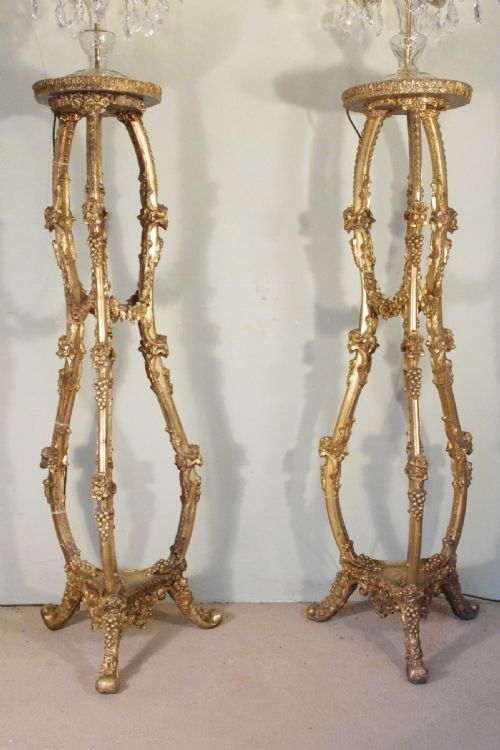 STUNNING PAIR OF CRYSTAL CANDELABRA LIGHTS ON GILT TORCHERES - ADDITIONAL PHOTO 2