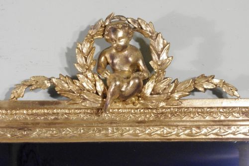 ENGLISH VICTORIAN GILT LARGE OVERMANTLE MIRROR WITH PUTTO CRESTING - ADDITIONAL PHOTO 2
